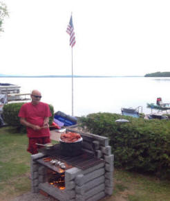 jane peters lobsters on a precast outdoor fireplace